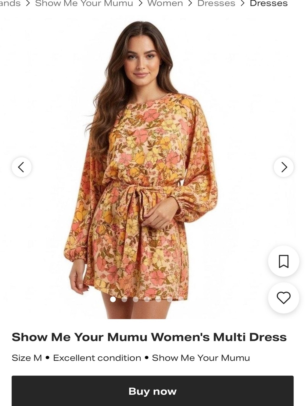 Show Me Your Mumu Peach and Yellow Floral Long Sleeve Tie-Waist Mini Dress small